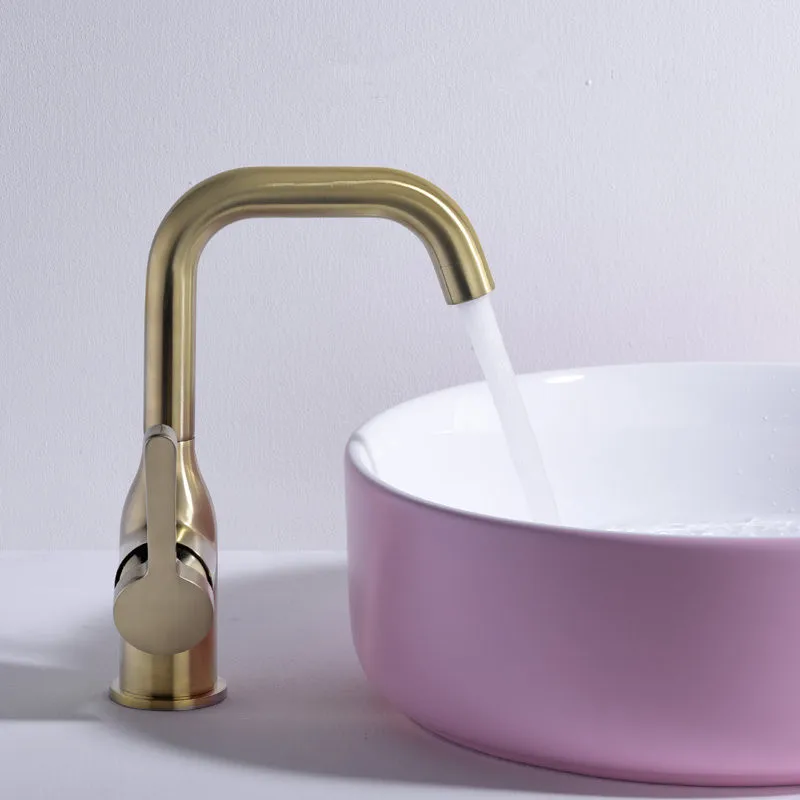 

Bathroom Basin Faucet Brass Sink Mixer Tap Hot & Cold Lavatory Crane Deck Mounted Single Handle Kitchen Tap 360 Degrees Rotating