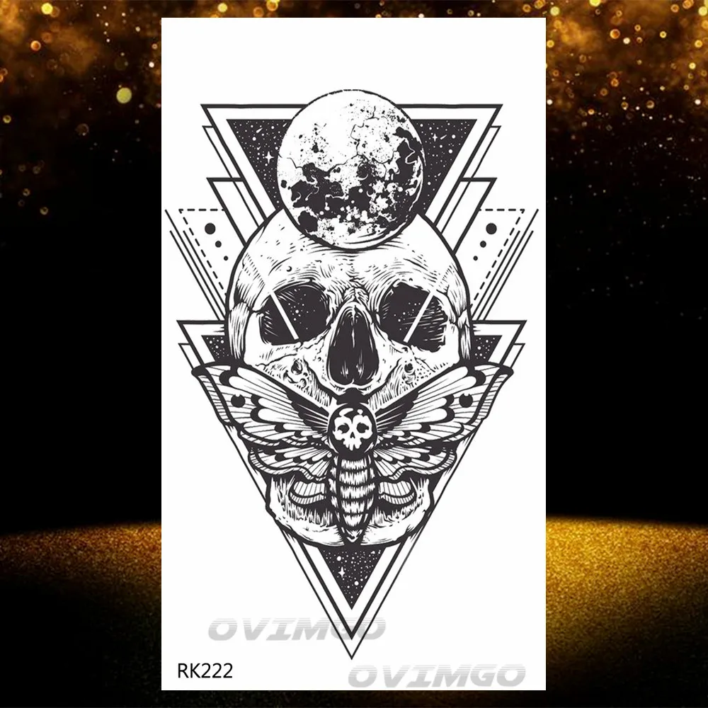 OMMGO 3D Rhombus Triangle Skull Nun Temporary Tattoo Sticker For Men Women Arm Leg Tatoo Paper Waterproof Body Art Black Tattoos