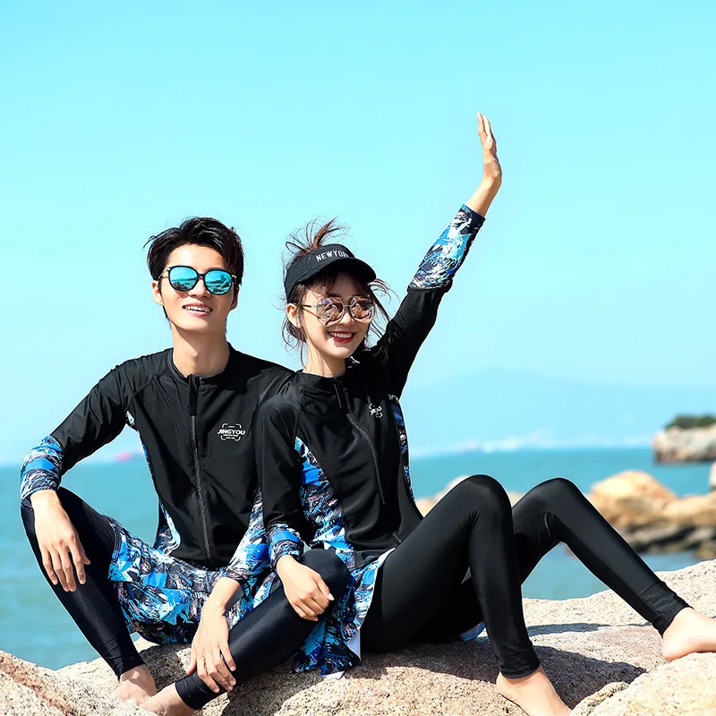 Men/Women Long Sleeve Rash Guard Sun UV Sun Protection Zip Front Swimsuit Shirt Leggings Printed Surfing Kayak Swim Top & Bottom