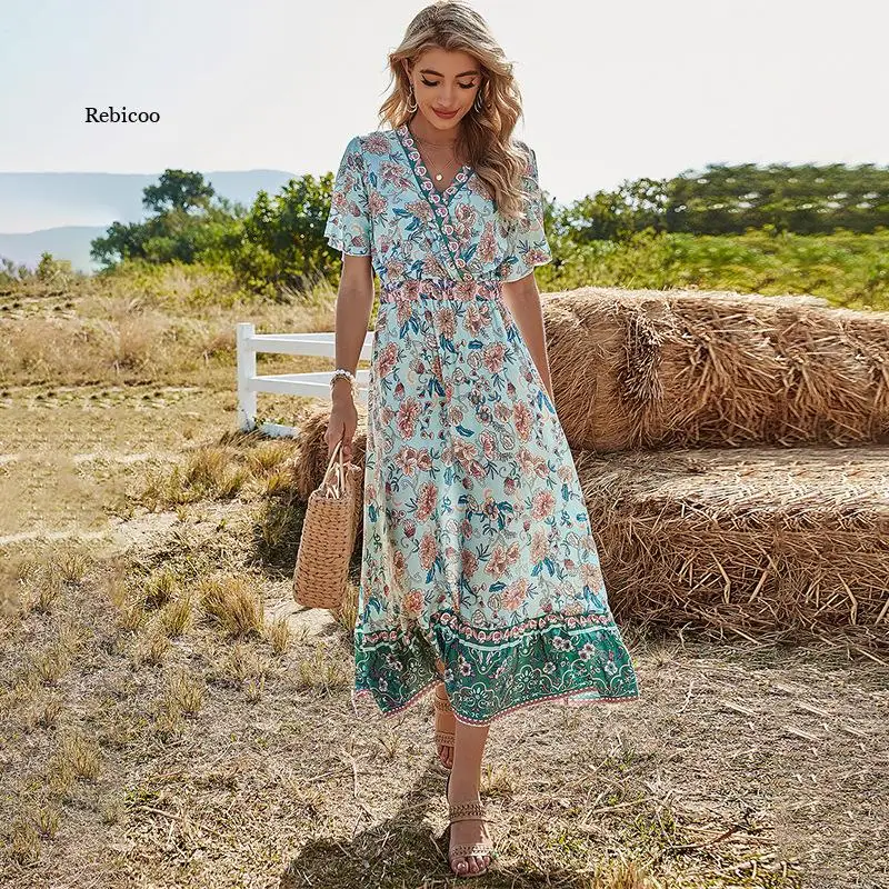 

Women Boho Dress Summer Long Dress Beach Tunics Bohemian Dress Fashion Clothing Robe Boheme Femme Longue