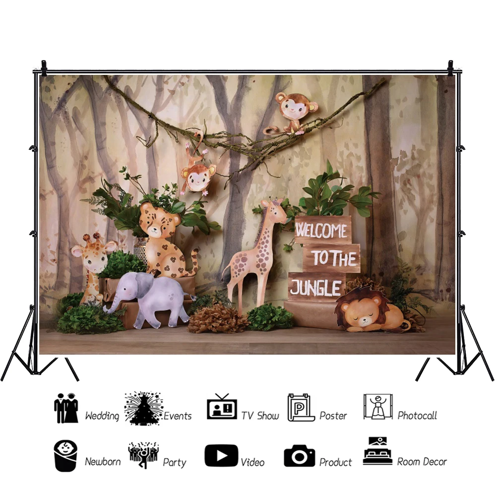 Laeacco Hoạt Hình Cắt Giấy Tự Nhiên Rừng Sinh Nhật Nền Sơ Sinh Chân Dung Safari Đảng Tùy Chỉnh Chụp Ảnh Bối Cảnh Cho Ảnh