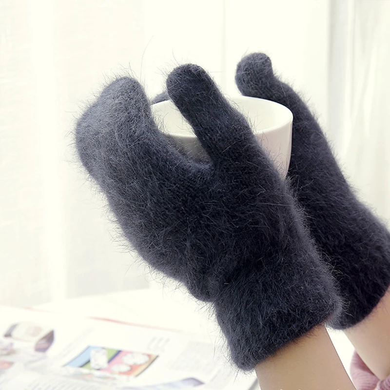 Female Elastic Full Fingers Gloves Cute Rabbit Wool Gloves Women Winter Mittens Fashion Solid Color Mittens Thicken Warm Gloves