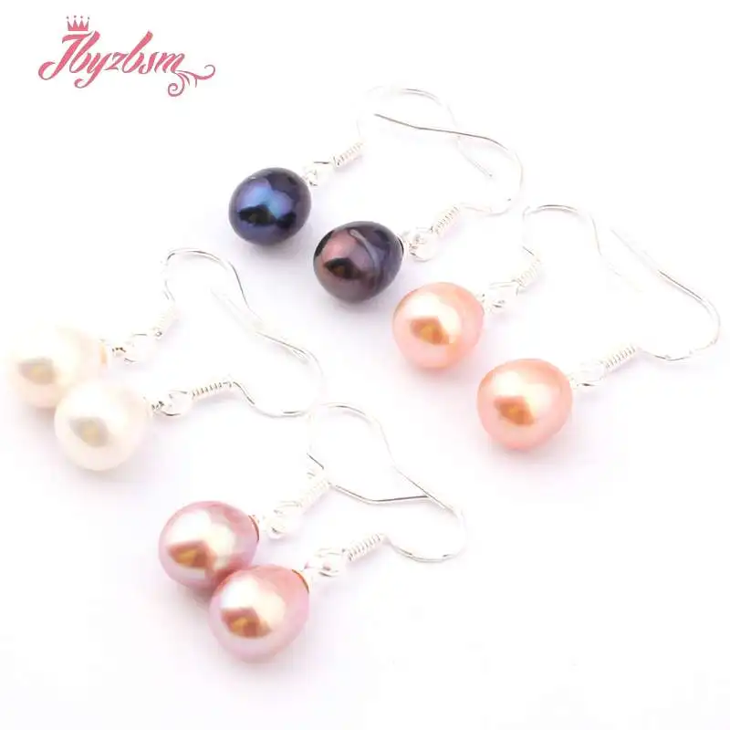 Natural Oval Freshwater White Black Purple Pink Elegant Pearl Dangle Hook Earrings 1 Pair Fashion Jewelry Party Anniversary Gift