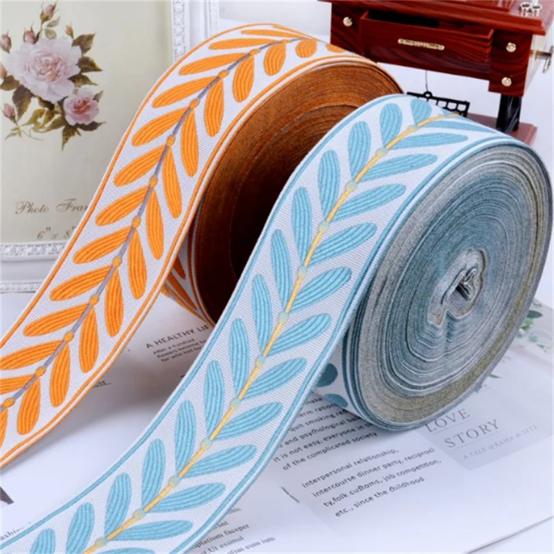 12M Leaf Jacquard Webbing Curtain Trim Embroidery Ribbon Sofa Cushion Dress Lace Tablecloth Tassel Fringe Accessories Home Decor