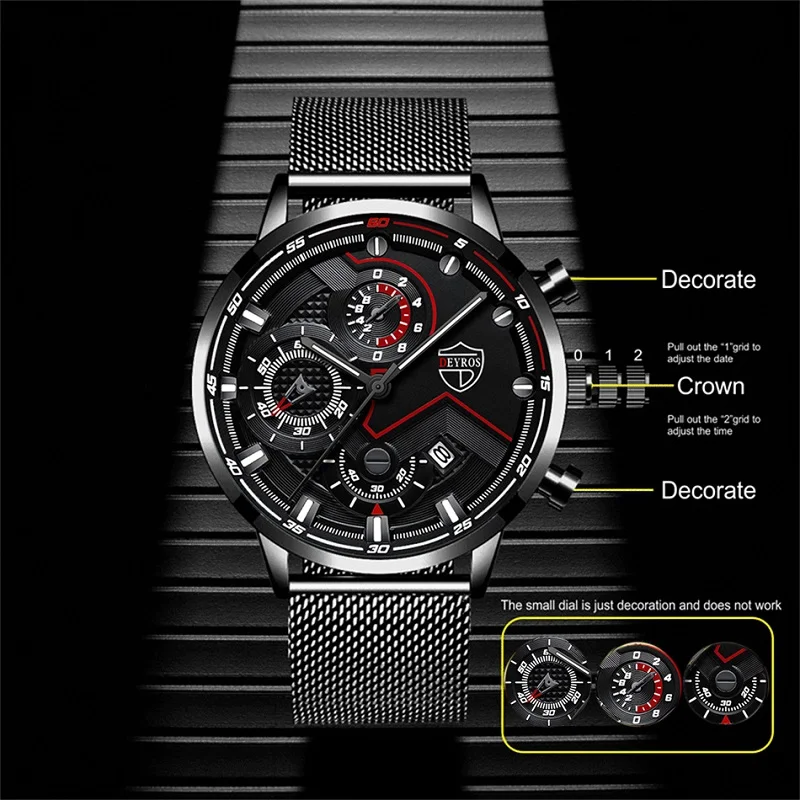 2022 Fashion Mens Watches for Men Stainless Steel Mesh Belt Quartz Watch Man Business Calendar Luminous Clock relogio masculino