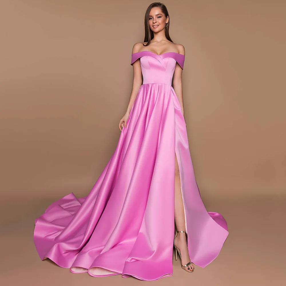 Yipeisha fora do ombro rosa vestidos de baile até o chão uma linha fenda vermelho cetim vestido de festa de casamento plus size formal vestido de noite