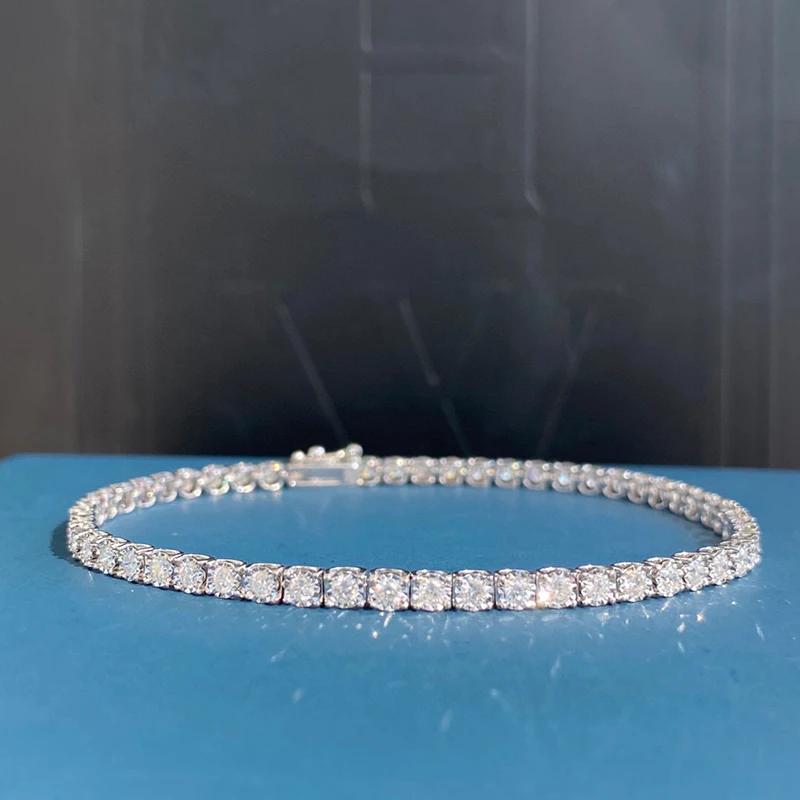 Aazuo-Bracelet de tennis en or blanc pour femme, véritable diamant 18 carats, tête de taureau, assemblage Ezium, haut de gamme, fête de fiançailles, 1.0-2,0 ct