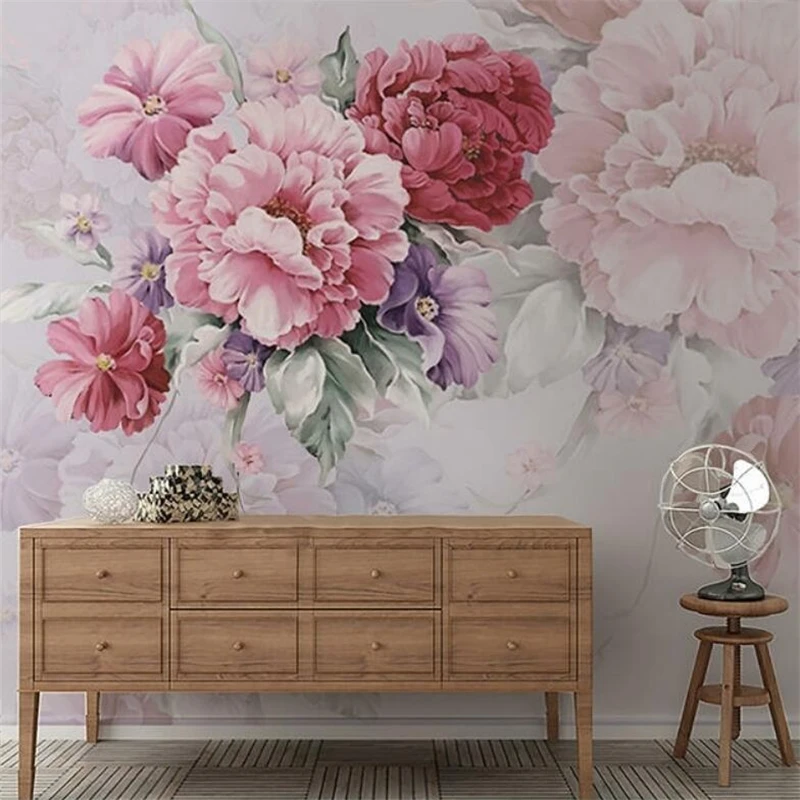 Beibehang خلفية مخصصة الشمال الأزرق الأحمر الفاوانيا الأزهار الرعوية جدارية خلفيات لغرفة المعيشة التلفزيون خلفية ثلاثية الأبعاد طلاء جدران #2