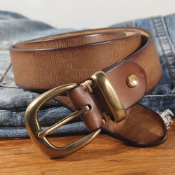Correa Retro hecha a mano para mujer, cinturón informal de cuero genuino con hebilla de latón, cinturones de diseñador para Jeans