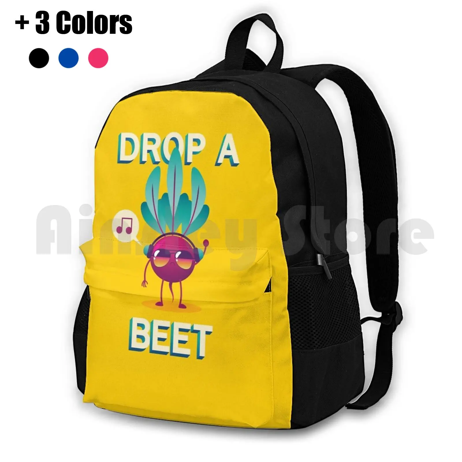 Drop A Beet Outdoor Hiking Backpack Waterproof Camping Travel Beet Drop A Beet Vector Cute Beet Music Headphones Pun Punny Puns