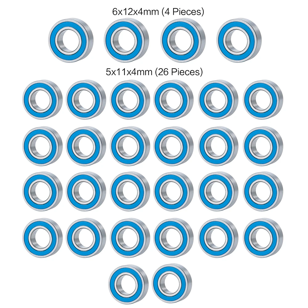 TRINOOD 30PCS Bearings Kit 6x12x4mm 5x11x4mm for 1/14 Tamiya Semi RC Tractor Truck Climbing Trailer Car Blue Bearing Parts