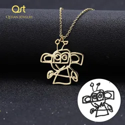 Custom Children's Drawing Necklace,Kid's Art Child Artwork Personalized Graffiti Necklaces Custom Your Design Name Logo Jewelry