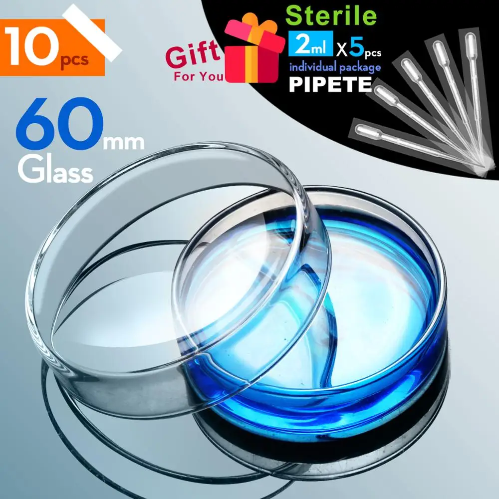 

10 шт. 60-мм стеклянные чашки Петри для бактериальных культур из боросиликатного стекла, лабораторное оборудование для химических исследований от ks-tek