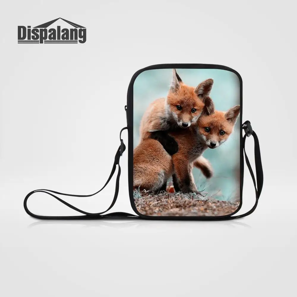 

Animal Wolf Fox Printing Men Travel Shoulder Crossbody Bags Boys Mini Messenger Bag Male Casual Business Flap Children Satchel