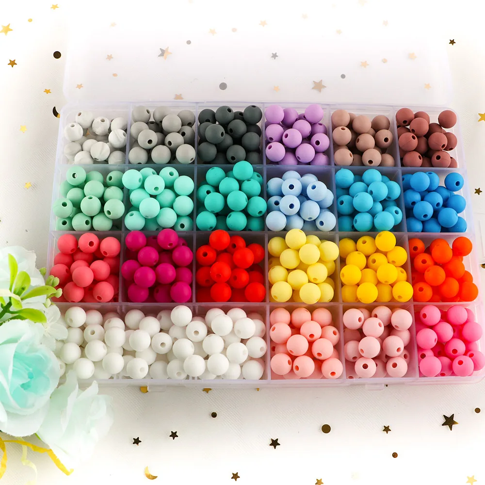 Kovict 100 Pcs Silicone Beads 9mm Round Food Grade Beads DIY Pacifier Necklace Accessories Beads For Jewelry Making