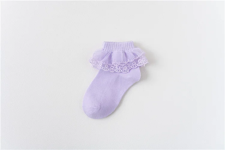 Girl Cotton Solid Color Ruffle Lace Breathable Soft Socks Kids School Socks Party Stage Dressing Princess Cute Socks Size 21-37