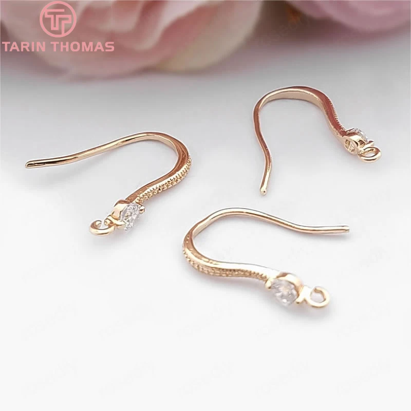 6PCS Height 17MM 24K Gold Color Plated Brass with Zircon Earrings Hook High Quality Diy Jewelry Accessories