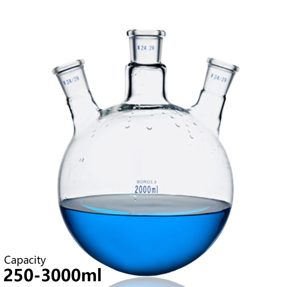 Inclined three mouth flask 250-1000ml Chemical experimental reactor Three neck flask Round bottom spherical distillation flask