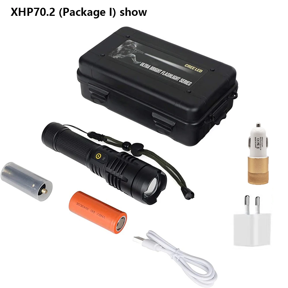 300000LM LED Tactical Flashlight Most Powerful XHP70.2 Torch USB Rechargeable XHP50.2 Hand Lamp Zoom Camp Lantern For  Outdoor