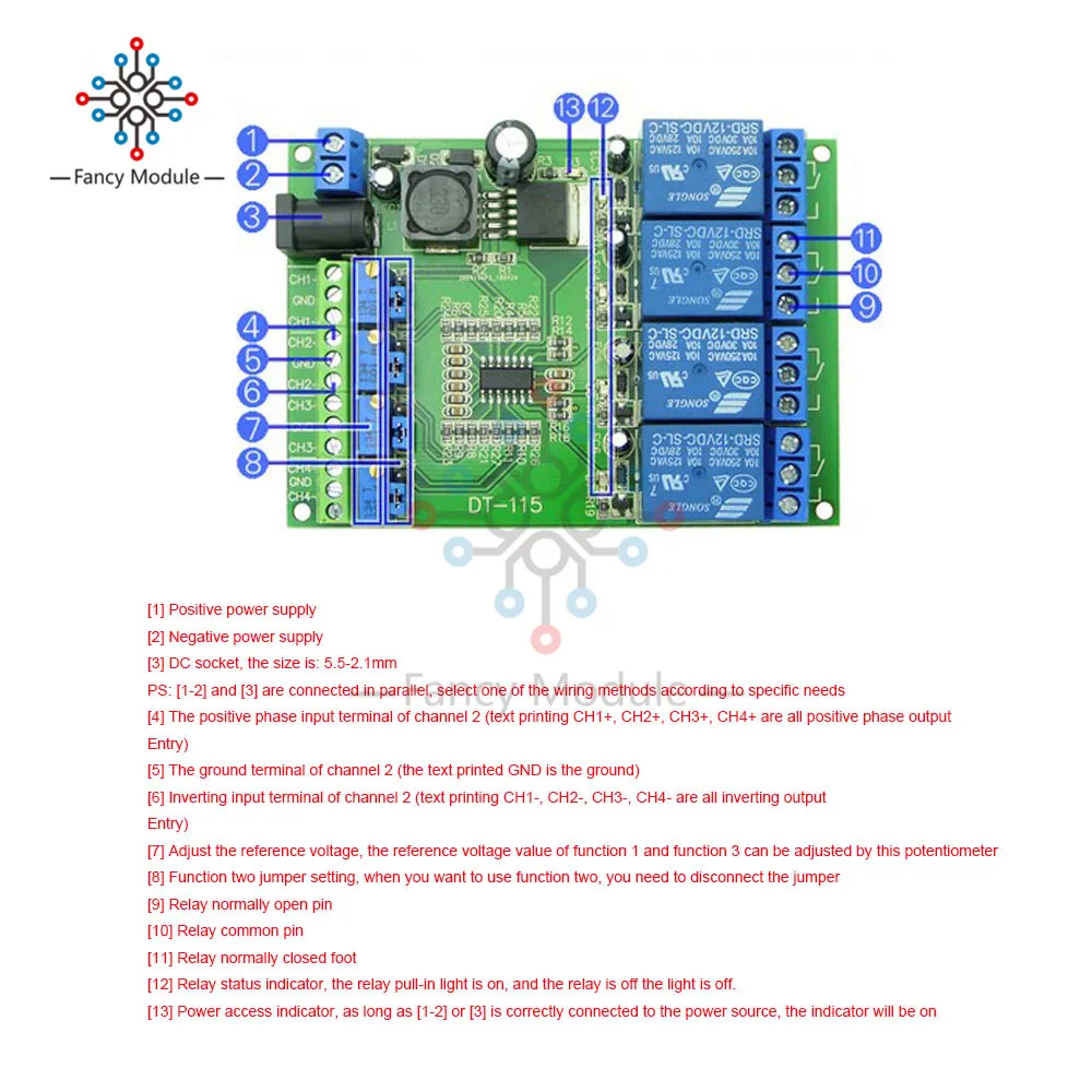 LM393 Voltage Comparator Relay Module 1/2/4CH with 5V/12V/24V Volt Comparison Board for Automotive Circuit Modification Circuit