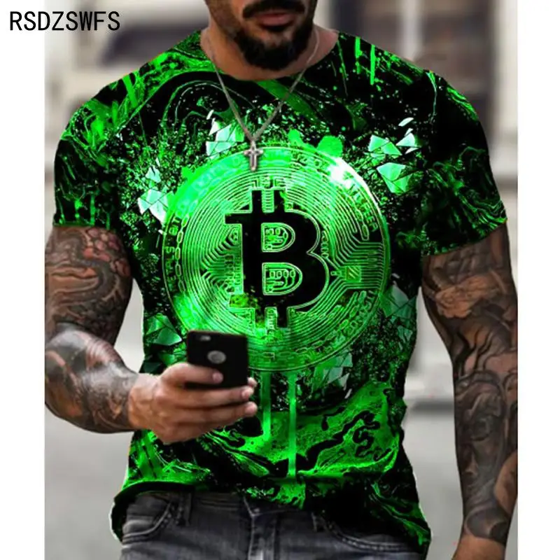 Fashion Bitcoin Graphic 3D Pringting Men\'s T Shirt Summer Streetwear Round Neck Short Sleeve Casual Loose Tops Tee Men Clothing