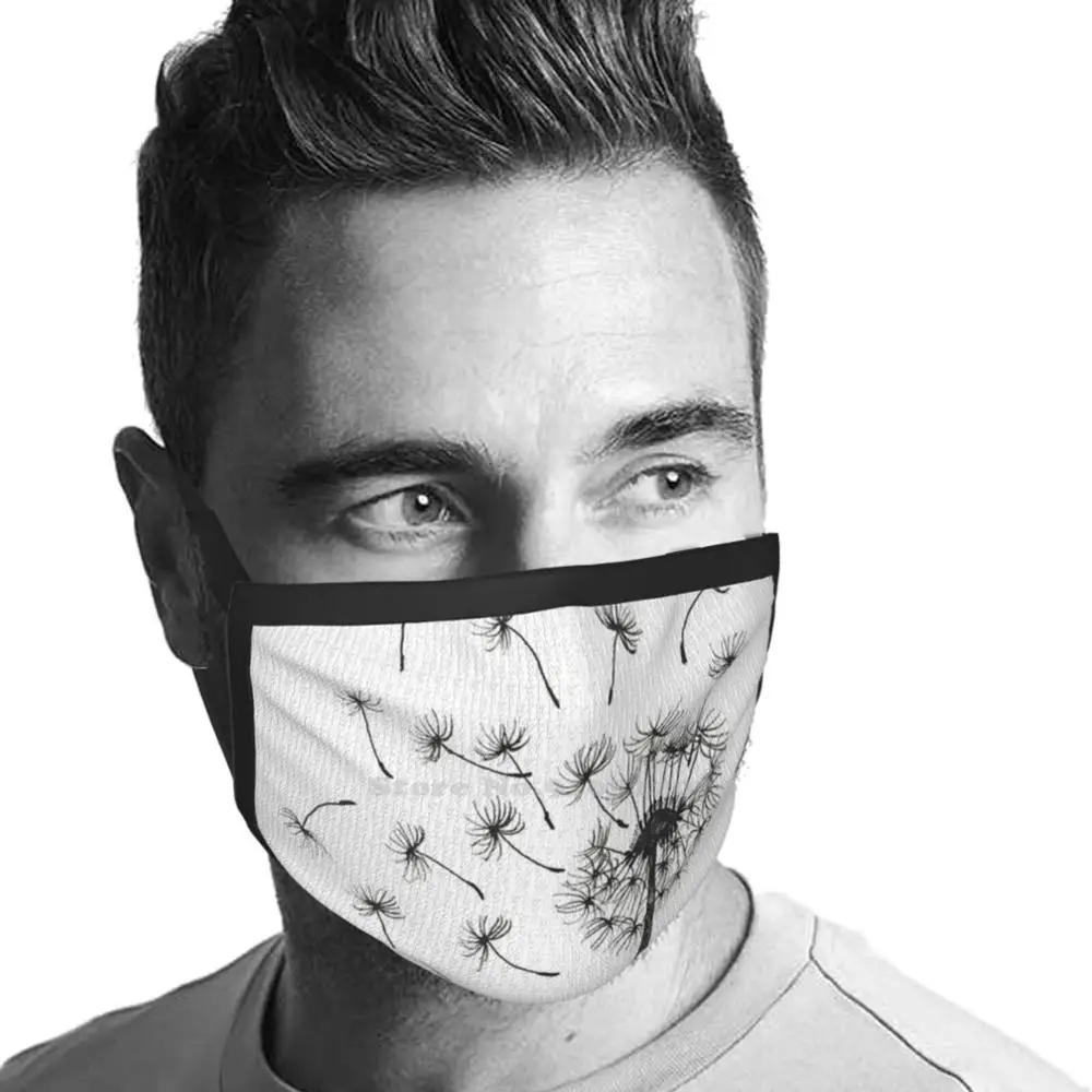 Dandelion Breathable Soft Cotton Mouth Masks Military Flower Plant Dandelion Black Nature Wind