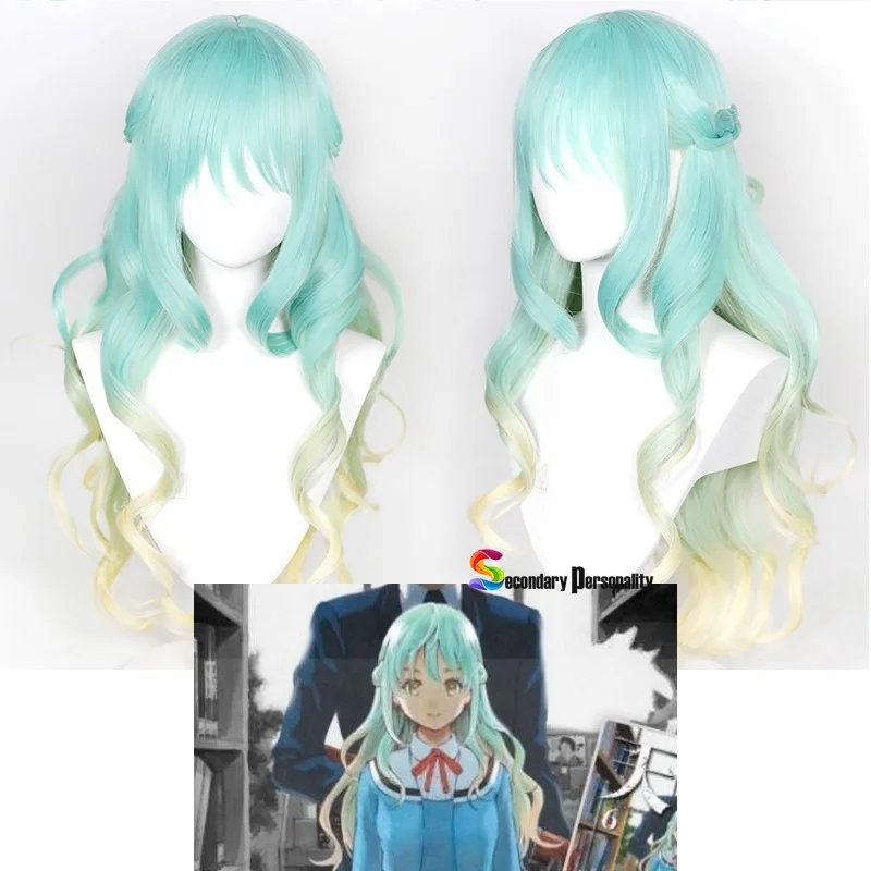 

Anime High-Rise Invasion Kuon Shinzaki Cosplay Wig Women 60cm Headwear Long Synthetic Hair Heat Resistant Green Gradient Hair