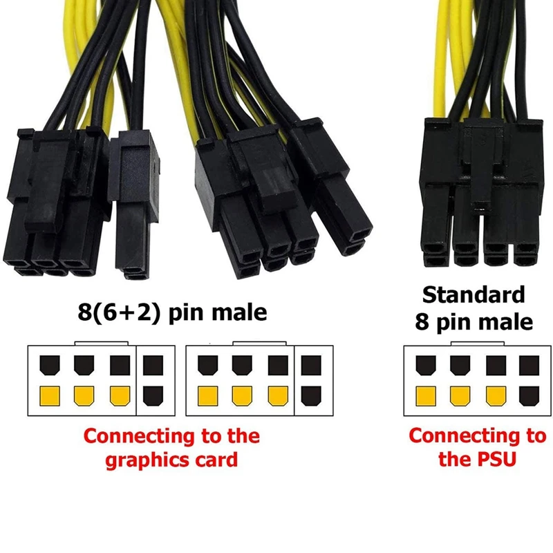 Cabo adaptador de alimentação, pci-e 8 pin macho para dual 8 pin (6 + 2) macho pci express, cabo de alimentação modular evga, 60cm + 20cm