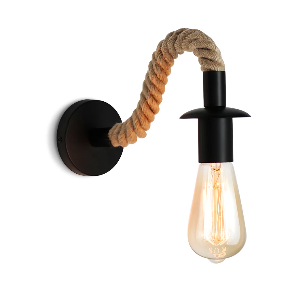 Applique murale Vintage en corde de chanvre E27, applique murale rétro pour salle de bains, salon, couloir, décoration de chevet, éclairage intérieur