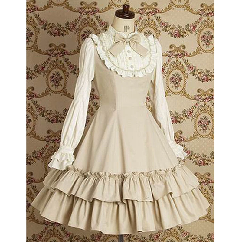 Palace Vintage Sweet Lolita Dress Cotton Lace Flare Sleeve Girl Summer Dress Maid Cosplay Costume Gothic Victorian Party Vestido