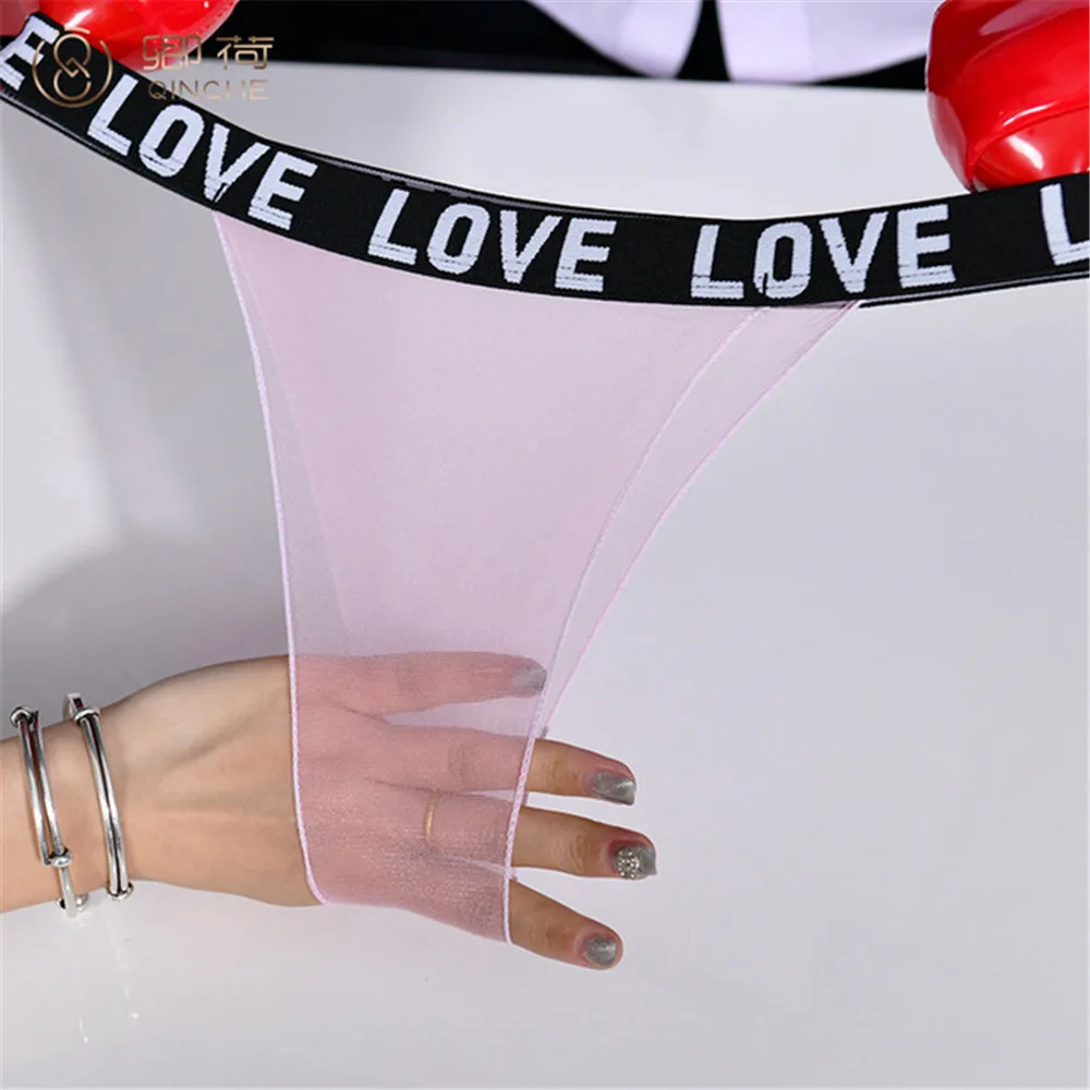 Plus Size Unisex Sheer See Through G-string HIgh Waist Thin Letter T-Back Underwear Oil Thong Seamless Bottom COCK Ring Gay wear