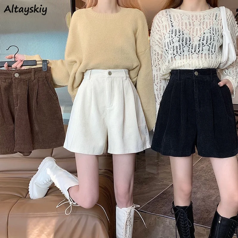 

Shorts Women Autumn College Friends Simple Pure Corduroy New Arrival Mujer Cozy Design Casual Fashion Basic Feminino Ulzzang Ins