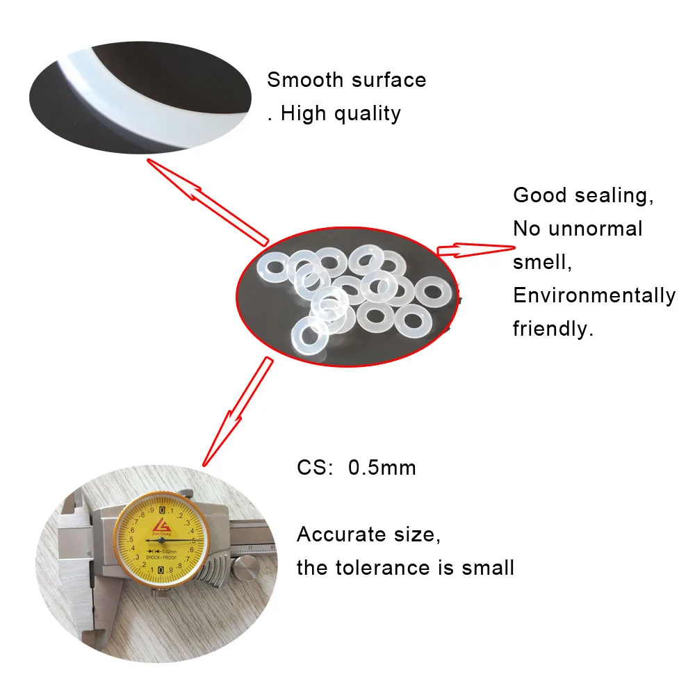 Silicone Rubber O Ring Seal Thickness 0.5mm Food Grade VMQ  Gaskets OD1.5/2/2.5/3/4 O-Ring Washer Nature Color White