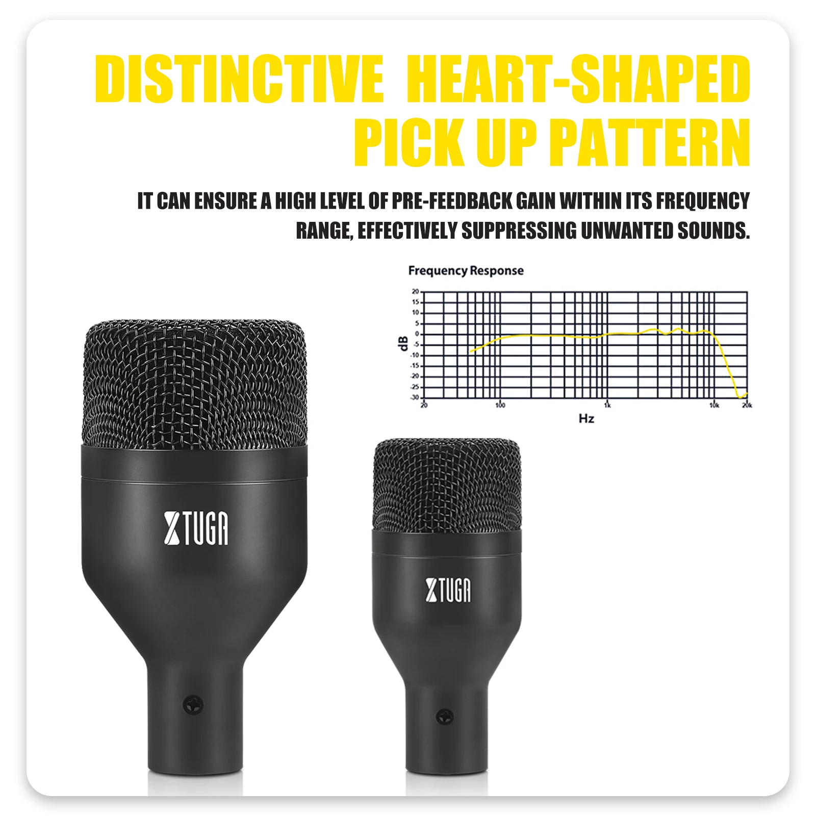 XTUGA DI7 Kit de micrófono de tambor dinámico con cable de 7 piezas, conjunto de micrófono de Metal completo, Kick Bass Tom/Snare y platillos, uso para tambores