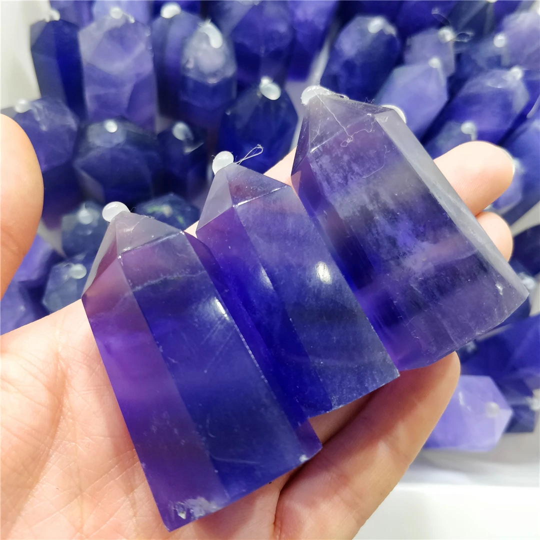 Real Crystal Purple Fluorite Points Natural Quartz Minerals Jewelry Reiki Healing Decorative Stones Wands Witchcrafts Ornament