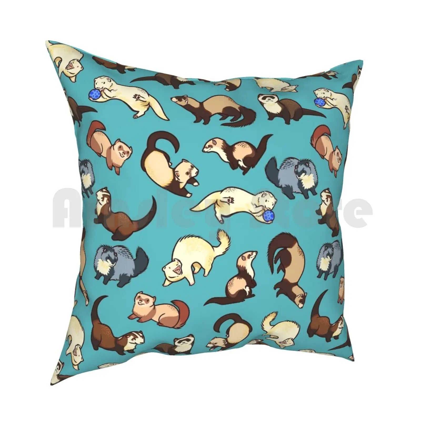 Cat Snakes In Blue Pillow Case Printed Home Soft Throw Pillow Ferret Ferrets Pattern Patterns Cute