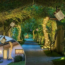 Solar powered led string luz rega pode jardim ao ar livre à prova dwaterproof água oco aspersão branco quente luzes de fadas arte lâmpada decoração