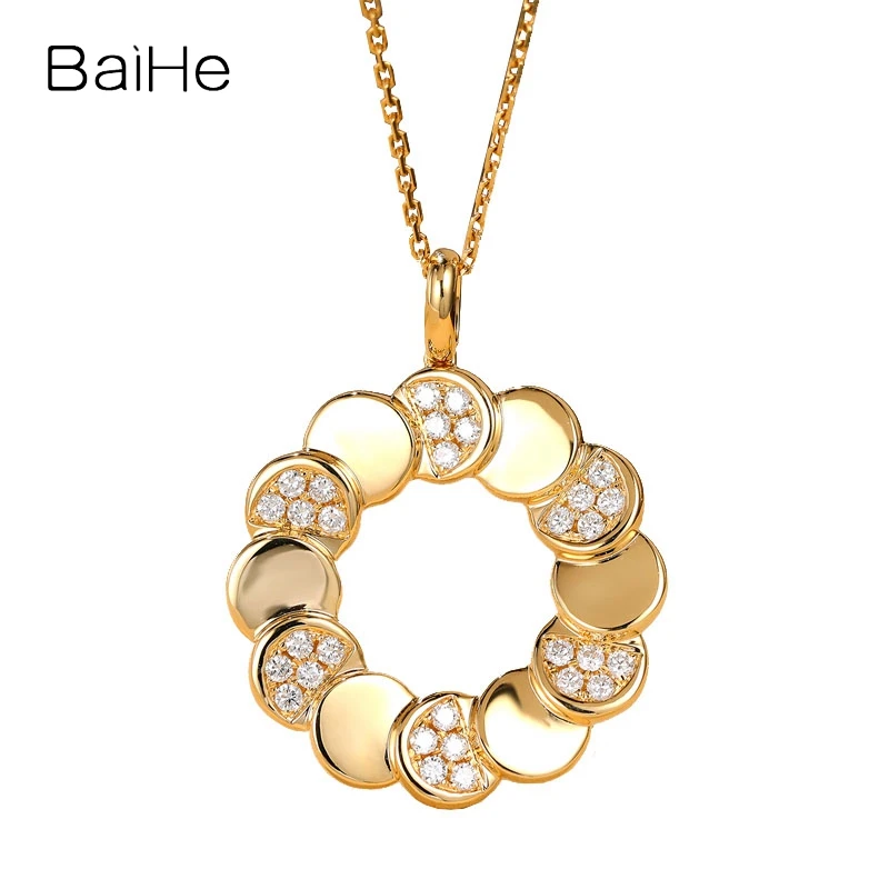 

BAIHE Real Solid 18K Yellow Gold H/SI Natural Diamond Round Pendant Women Everyday Wear Fine Jewelry Making Colgante Redondo