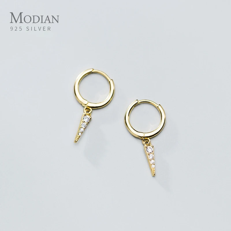 MODIAN Simple Geometric Hoop Earring for Women 925 Sterling Silver 3 Color Radiant Zircon Conical Earring Fine Jewelry Girl Gift