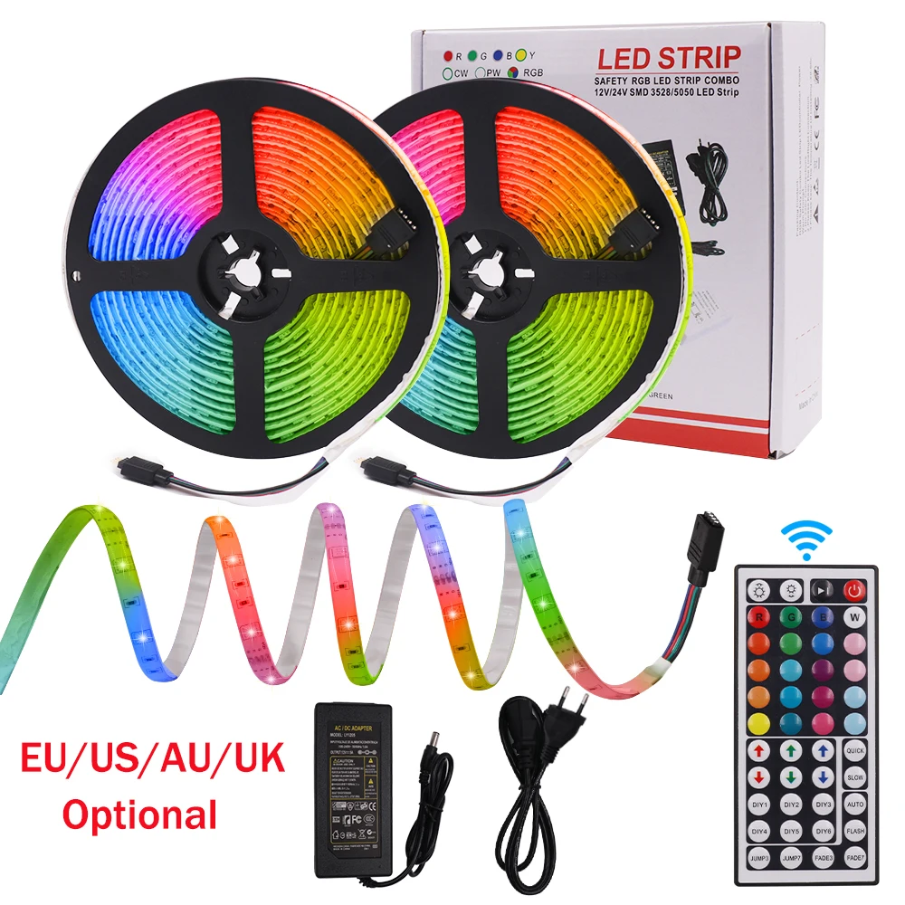 

DC12V RGB Светодиодная лента 5 м 10 м 5050 30 светодиодов/м гибкая светодиодная лента с RGB ИК-контроллером водонепроницаемая светодиодная лента губка двухсторонняя лента