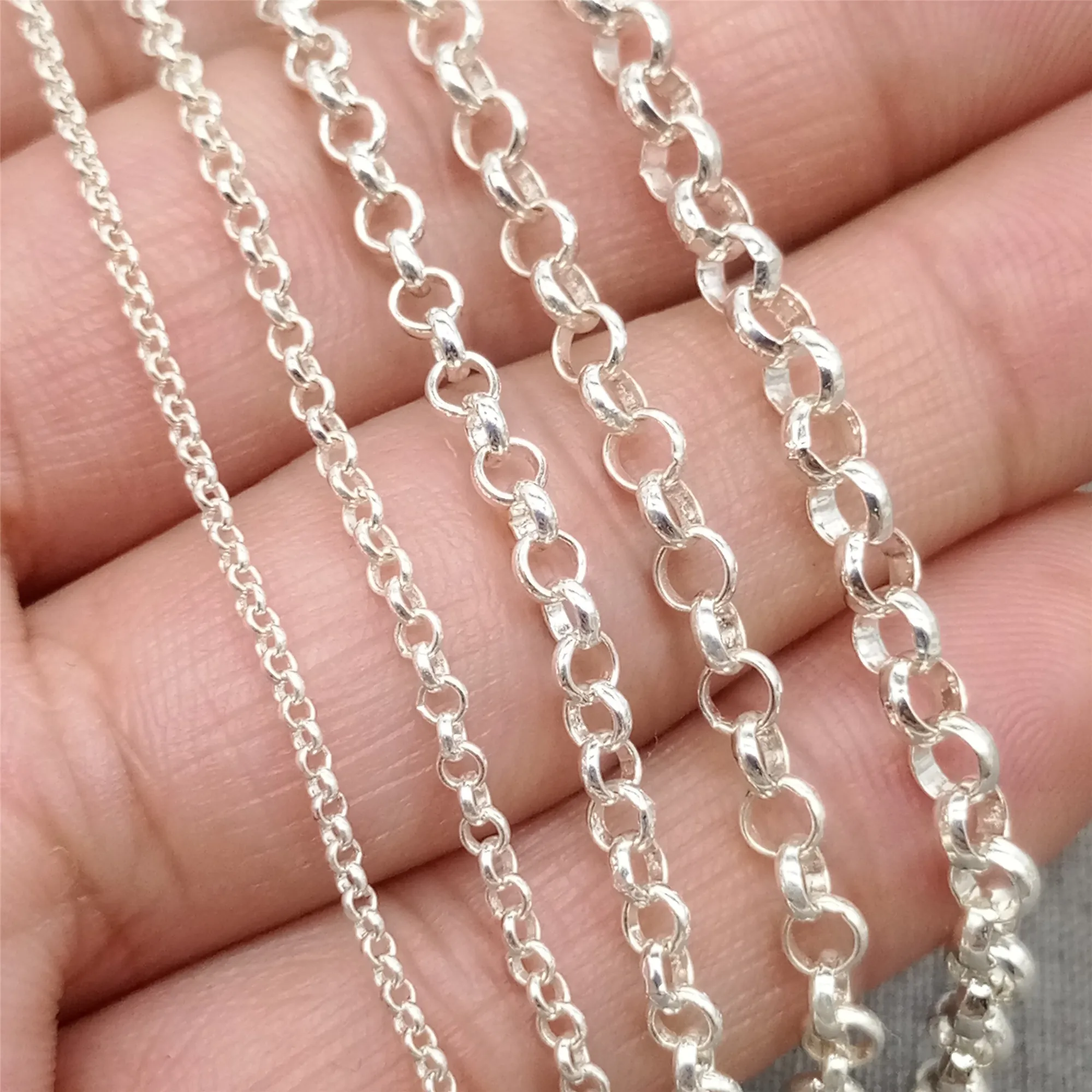 925 Sterling Silver Unfinished Shiny Belcher Rolo Chain 1.5mm 2mm 3mm 3.5mm 4mm Footage