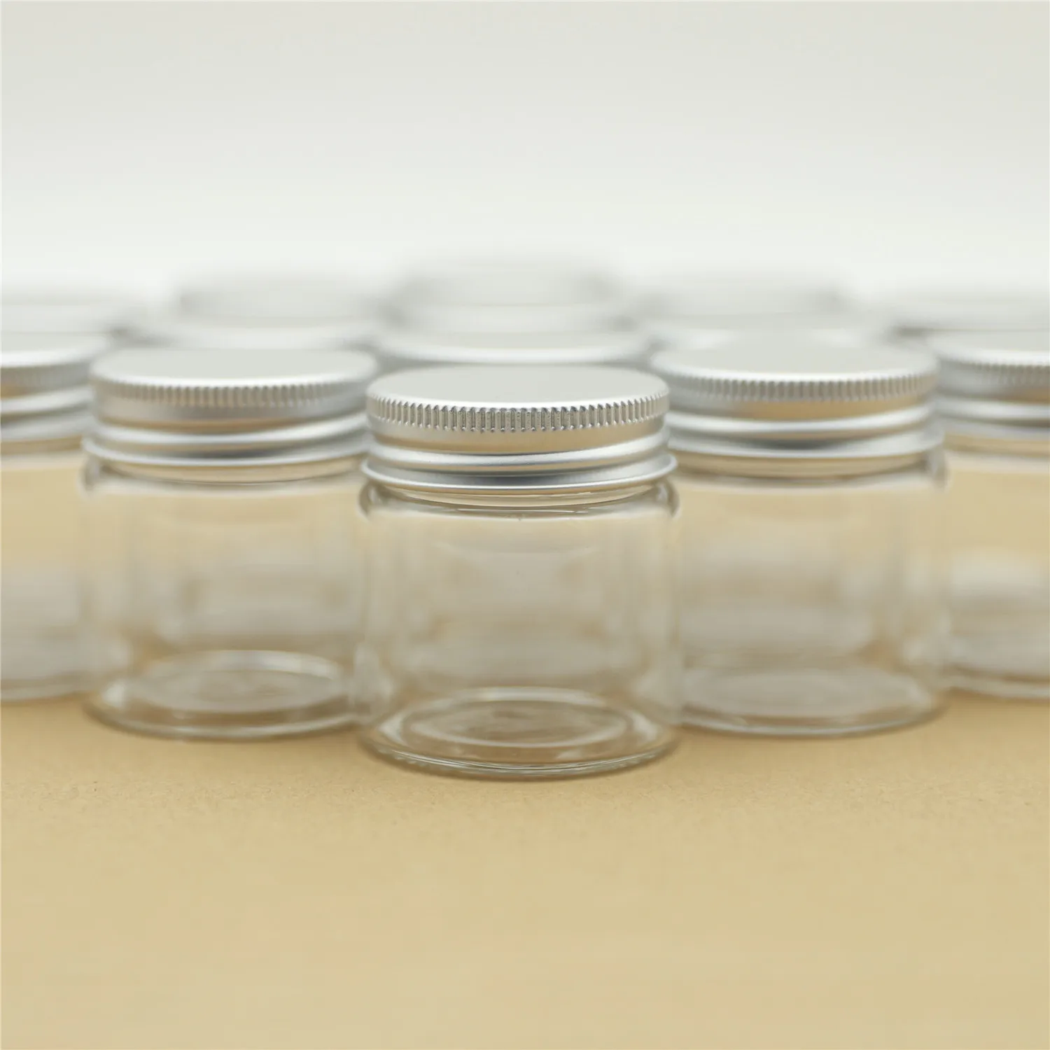 12 pcs/lot 33*47*50mm 50ml Spice Glass Bottle With Silver Screw Cap Tiny Jars Vials DIY Craft Transparent jars mini bottles