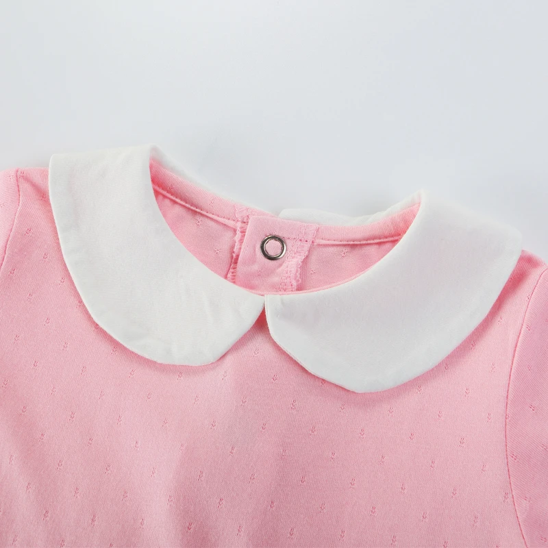 Baby Clothing Newborn Girl Bodysuit Peter Pan Collar Short Sleeve Jumpsuit Kid Summer Thin Clothes Cotton Mesh Pointelle Overall