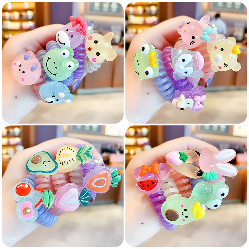 5 Pcs/Bag Chidlren Cute Animal Cartoon Fruit Elastic Hair Bands Girls Lovekly Electric Coil Rubber Bands Kids Hair Accessories