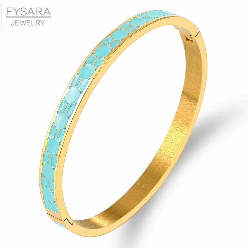 FYSARA Geometry Round Bangles Bracelets for Women Black Blue Enamel Bangles Party Stainless Steel Jewelry