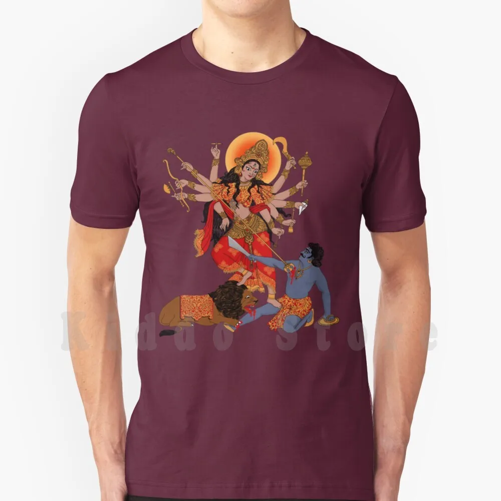 Goddess Of Power : Durga ( Color ) T Shirt DIY Big Size 100% Cotton Durga Goddess Laxmi Mahalaxmi Hindu Goddess Mahisasur