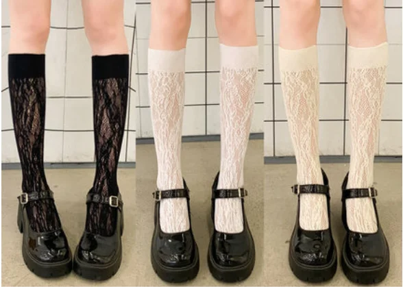 

White socks ladies mid-tube spring and summer socks thin calf socks