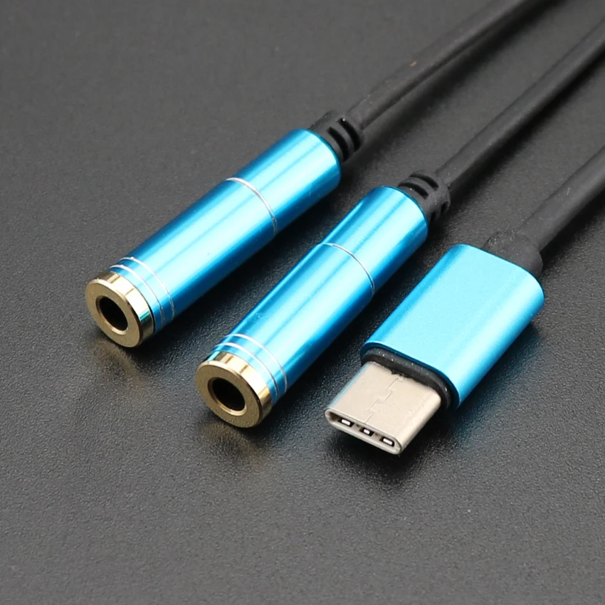 USB Type C to Dual 3.5 Jack Headphone Connector cable USB C to 3.5mm AUX Headphones Adapter Audio cable For Huawei For Xiaomi