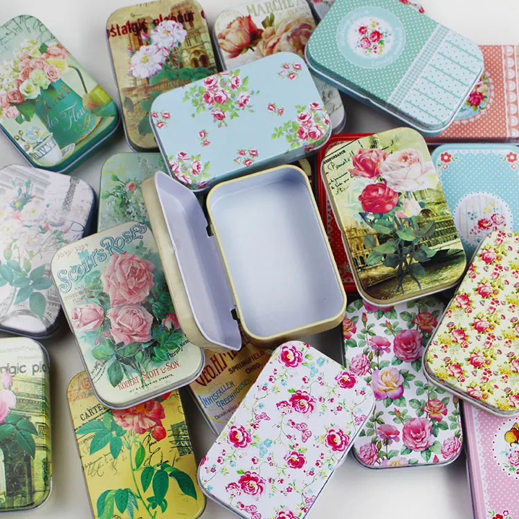 12 Pcs  Middle Size Carton Cover Iron Tin Card Metal Case / Can/Square /Coin Ornaments Sewing Goods Storage Gift Box