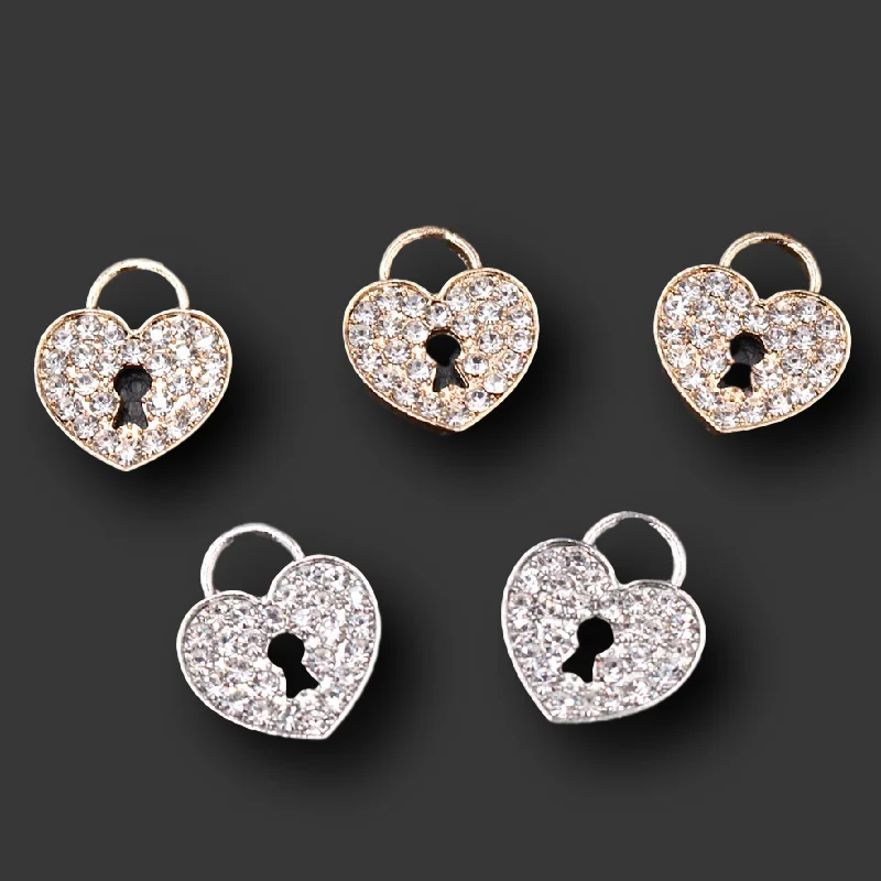 4pcs Two-color Handmade Rhinestone Concentric Lock Pendant Fashion Necklace Earrings A833DIY Charm Jewelry Findings 26*20mm A833